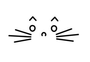 Cute cat face expression simple doodle hand drawn line illustration, anime manga symbol, simple linear icon, kawaii animal muzzle vector