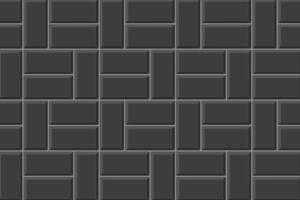 Black basketweave tile layout. Stone or ceramic brick wall mosaic background. Kitchen backsplash texture. Bathroom, shower or toilet floor decoration. Pavement texture vector