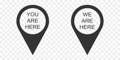 You and we are here map pin icons. GPS location data speech bubble sign. Destination mark vector