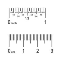 Parts of ruler scale. Inch divided into fractions converted to centimetres. Fragments of imperial and metric system measuring tools. Yardstick template segments vector