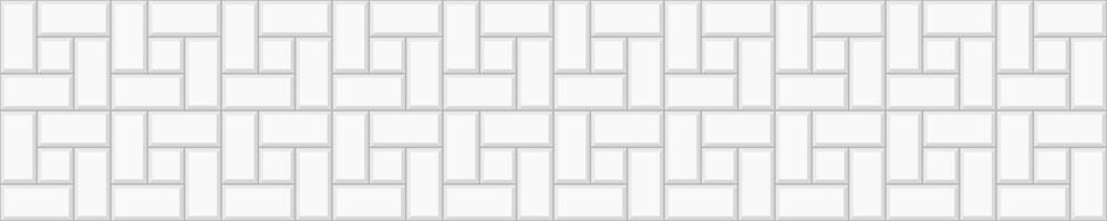 White pinwheel tile seamless pattern. Kitchen backsplash or bathroom floor horizontal texture. Stone or ceramic brick wall background. Exterior or interior mosaic surface vector