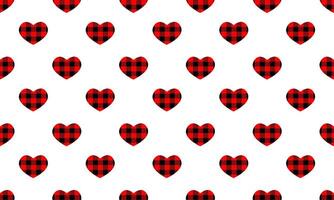 Flannel hearts with buffalo print seamless pattern. Repeating love symbols with gingham checkered design vector