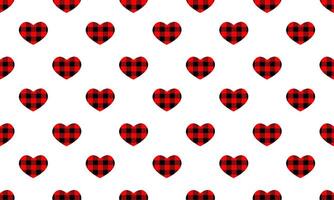 Flannel hearts with buffalo print seamless pattern. Repeating love symbols with gingham checkered design vector