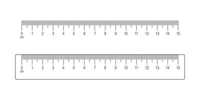 15 centimeter scale and ruler. Math or geometric tool for distance, height or length measurement with markup and numbers vector