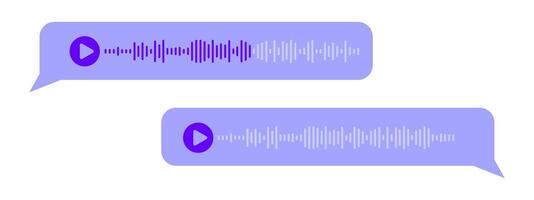 Voice messages in bubble frames. Audio chat elements with playing speech waves isolated on white background. Online messenger, radio, podcast mobile app interface vector