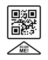Scan me icon. QR code in square frame. Quick responce matrix barcode template. Smartphone camera readable digital label with electronic information vector
