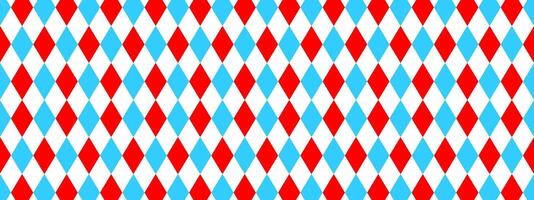 Blue, red and and white rhombus seamless pattern. Harlequin, clown, joker or jester costume ornament. Circus, masquerade, carnival background vector
