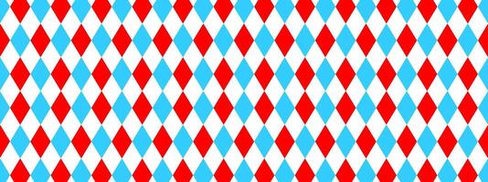 Blue, red and and white rhombus seamless pattern. Harlequin, clown, joker or jester costume ornament. Circus, masquerade, carnival background vector