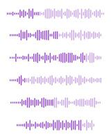 Sound wave icons. Voice message signs. Audio file pictograms. Record, pulse or voicemail sembols isolated on white background. Elements of online messenger, radio, podcast mobile app interface vector