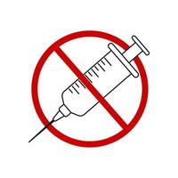 Stop narcotic symbol. Anti vaccination icon. No drugs concept. Syringe crossed by red prohibited sign vector