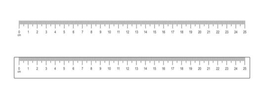 25 cm ruler and scale isolated on white background. Math or geometric tool for distance, height or length measurement with markup and centimetres numbers vector