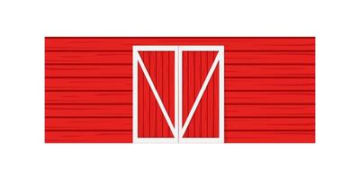 Red wooden door on barn wall. Front view. Element of American farm warehouse building vector