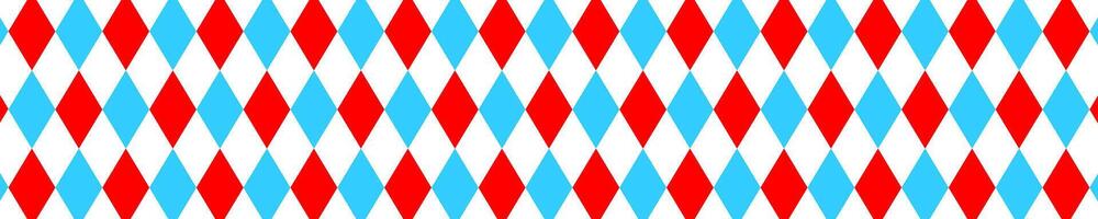 Harlequin seamless pattern. Blue, red and and white rhombus horizontal background. Circus, masquerade, carnival print. Clown, joker or jester costume ornament vector
