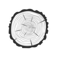 Tree rings in doodle style. Hand drawn trunk cross section texture. Dendrochronology method to determine tree age. Wooden surface stamp vector