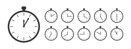 Chronometer icons. Countdown timer or stopwatch symbols set. Clocks with different minute time intervals. Infographic for cooking instruction or sport game vector