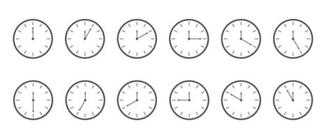 Countdown timer or stopwatch icons set. Clocks with different minute time intervals isolated on white background. Infographic for cooking or sport game vector