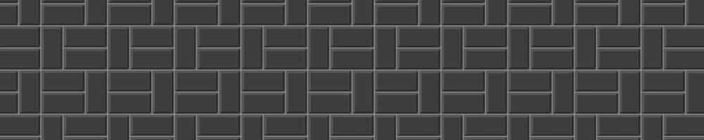 Black basketweave tile horizontal mosaic layout. Kitchen backsplash texture. Bathroom, shower or toilet floor. Pavement surface. Stone or ceramic brick wall background vector