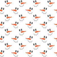 Smiling snowman faces with squiggly mouthes and carrot noses seamless pattern. Winter, Christmas or New Year scrapbooking or wrapping paper, fabric, napkin or tablecloth print vector