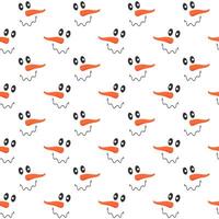 Smiling snowman faces with squiggly mouthes and carrot noses seamless pattern. Winter, Christmas or New Year scrapbooking or wrapping paper, fabric, napkin or tablecloth print vector