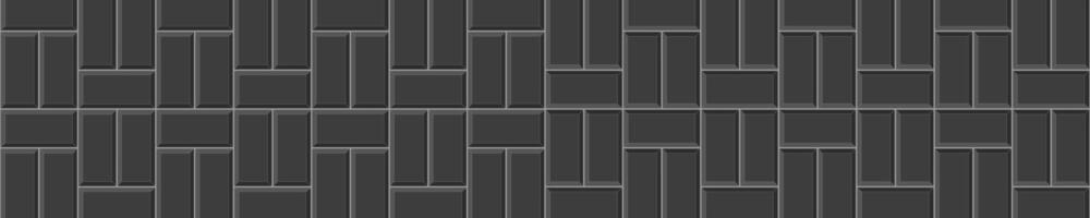 Black basketweave tile horizontal seamless pattern. Stone or ceramic brick wall background. Kitchen backsplash mosaic surface. Bathroom, shower or toilet floor texture vector