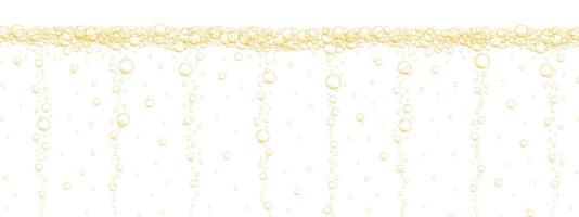 Golden bubbles stream background. Carbonated water surface. Sparkling fizzy drink, beer, soda, lemonade, prosecco, seltzer, champagne texture vector