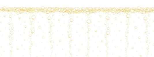 Golden bubbles stream background. Carbonated water surface. Sparkling fizzy drink, beer, soda, lemonade, prosecco, seltzer, champagne texture vector