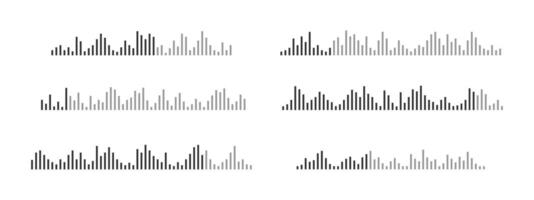 Audio message icons. Voice chat elements with play, pause, downloading, cross buttons and speech waves. Messenger, radio, podcast mobile app interface vector