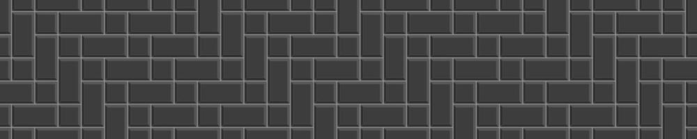 Black herringbone inserted tile horizontal texture. Kitchen backsplash mosaic layout. Bathroom, shower or toilet floor decoration. Stone or ceramic brick wall background vector