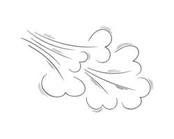 Wind blow hand drawn effect. Air flow sketch. Breeze, swirl, gust, smoke, dust icon in doodle style vector