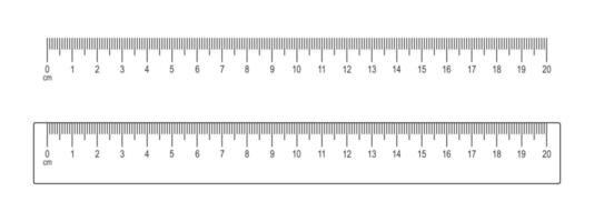 20 centímetros escala y regla modelo aislado en blanco antecedentes. matemáticas o geométrico herramienta para distancia, altura o longitud medición con margen y números vector