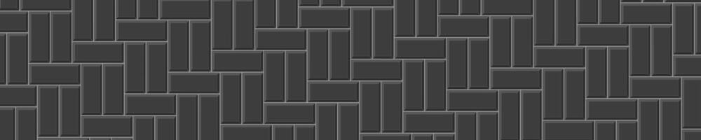 Black basket weave tile horizontal background. Sidewalk mosaic texture. Kitchen backsplash surface. Bathroom or toilet floor decoration. Stone or ceramic brick wall vector