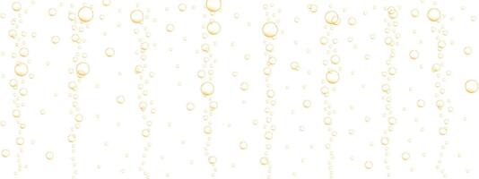 Golden floating air bubbles background. Sparkling fizzy drink, carbonated water, seltzer, cola, prosecco, beer, lemonade, champagne texture vector