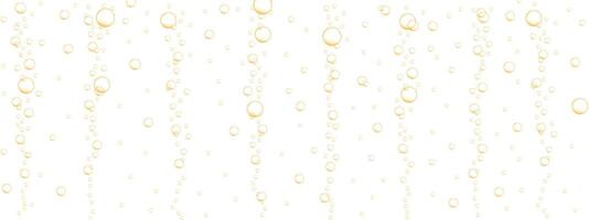 Golden floating air bubbles background. Sparkling fizzy drink, carbonated water, seltzer, cola, prosecco, beer, lemonade, champagne texture vector