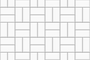 White basket weave tile seamless pattern. Kitchen backsplash, toilet or bathroom floor texture. Outdoor or indoor mosaic decoration. Stone or ceramic brick wall background vector