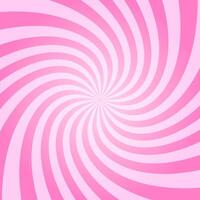 Rosy sunset, twisted stipes, pinwheel pattern. Pink circus, carnival or masquerade background. Strawberry bubble gum, sweet lollipop candy, ice cream texture vector