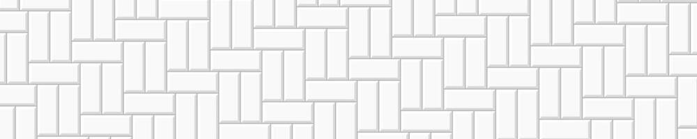 White basketweave tile seamless pattern. Stone or ceramic brick wall background. Kitchen backsplash texture. Bathroom, shower or toilet floor mosaic decoration vector