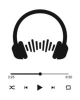 Audio player interface with headphones sign, sound wave, loading bar and buttons play, shuffle, rewinf, fast forward and repeat. Online radio, podcast, broadcast concept vector