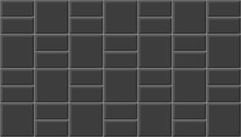 Black basketweave tile background. Causeway texture. Stone or ceramic brick wall seamless pattern. Kitchen backsplash mosaic layout. Bathroom or toilet floor decoration vector