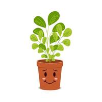 Cute plant character in pot. Happy blossom home flower vector