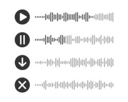 Voice message icons. Audio chat elements with playing, paused, downloading buttons and speech waves. Messenger, podcast mobile app interface vector