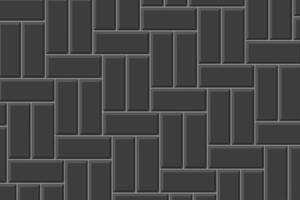 Black basketweave tile mosaic layout. Stone or ceramic brick wall background. Kitchen backsplash texture. Bathroom or toilet floor decoration. Sidewalk texture vector