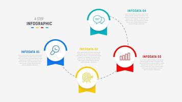 cuatro paso infografía elemento diseño modelo para presentación. proceso diagrama y presentaciones paso, flujo de trabajo disposición, bandera, fluir cuadro, informacion gráfico ilustración. vector