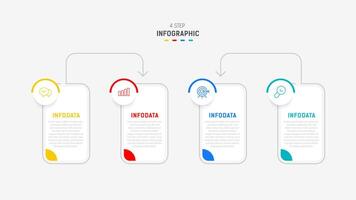 cuatro paso infografía elemento diseño modelo para presentación. proceso diagrama y presentaciones paso, flujo de trabajo disposición, bandera, fluir cuadro, informacion gráfico ilustración. vector