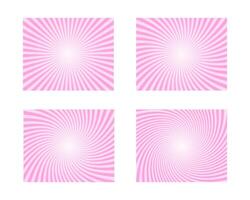 Set of pink circus backgrounds. Rosy sunsets, radial twisted stipes, pinwheel pattern. Strawberry bubble gum, sweet lollipop candy, ice cream texture vector