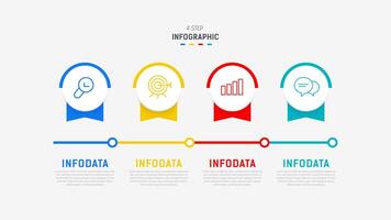 cuatro paso infografía elemento diseño modelo para presentación. proceso diagrama y presentaciones paso, flujo de trabajo disposición, bandera, fluir cuadro, informacion gráfico ilustración. vector