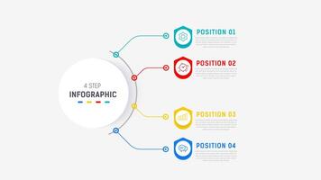 cuatro paso infografía elemento diseño modelo para presentación. proceso diagrama y presentaciones paso, flujo de trabajo disposición, bandera, fluir cuadro, informacion gráfico ilustración. vector