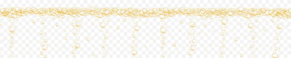 Golden air bubbles stream on transparent background. Sparkling fizzy drink, seltzer, champagne, prosecco, carbonated water, beer, soda, lemonade texture vector