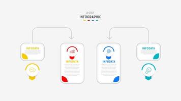 cuatro paso infografía elemento diseño modelo para presentación. proceso diagrama y presentaciones paso, flujo de trabajo disposición, bandera, fluir cuadro, informacion gráfico ilustración. vector