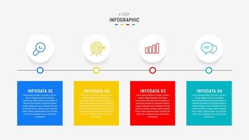 cuatro paso infografía elemento diseño modelo para presentación. proceso diagrama y presentaciones paso, flujo de trabajo disposición, bandera, fluir cuadro, informacion gráfico ilustración. vector