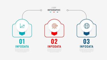 Three Step Infographic label design template with line icons. process steps diagram, presentations, workflow layout, banner, flow chart, info graph illustration. vector